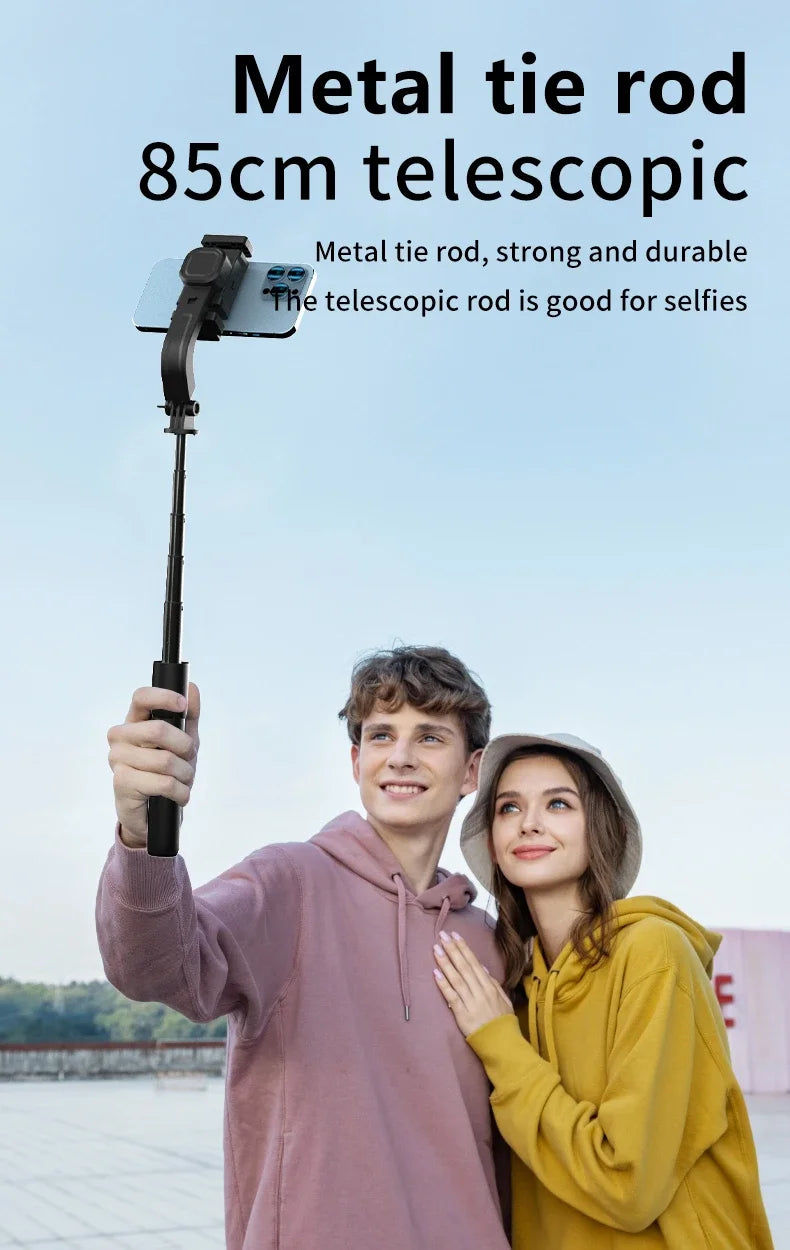 suporte para telefone com estabilizador gimbal de 1 eixo bastão de selfie com obturador remoto sem fio e tripé dobrável para iphone e android móvel