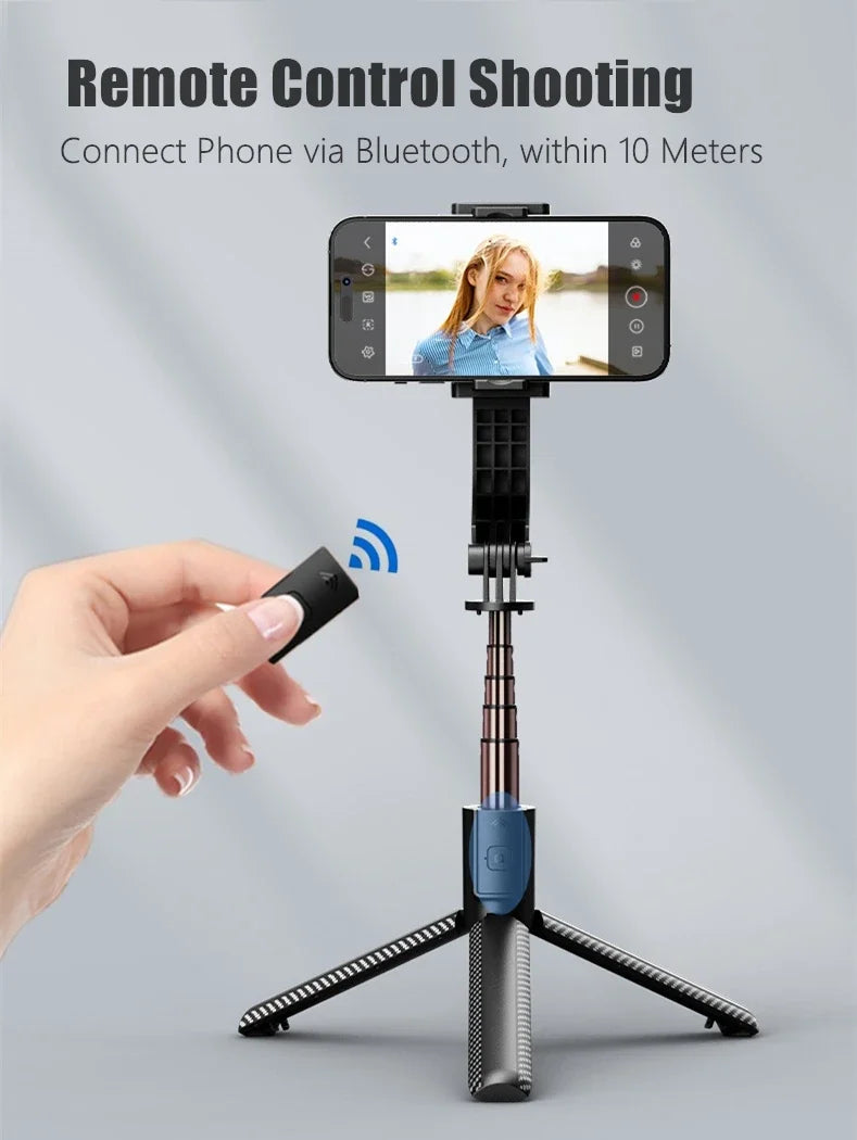 suporte para telefone com estabilizador gimbal de 1 eixo bastão de selfie com obturador remoto sem fio e tripé dobrável para iphone e android móvel