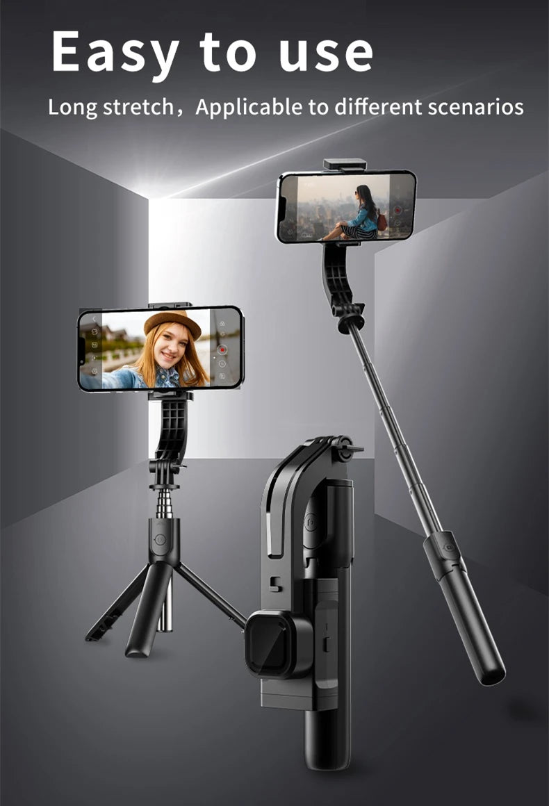 suporte para telefone com estabilizador gimbal de 1 eixo bastão de selfie com obturador remoto sem fio e tripé dobrável para iphone e android móvel