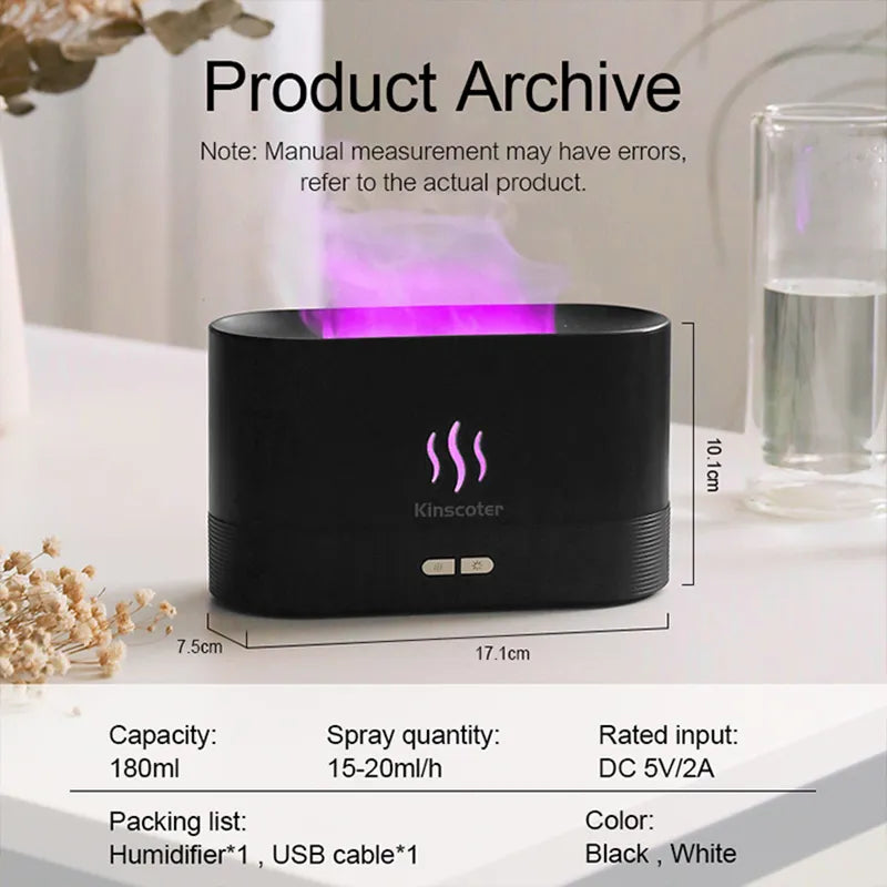 Kinscoter Aromatizado Difusor, Humidificado Ultrasonico névoa fria led e lampada de chama de óleo essencial