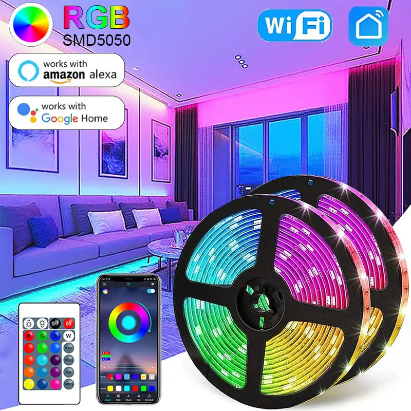 Fita led flexivel luz de tira conduzida wi-fi bluetooth controle 5050 rgb led 1m-30m 5v usb decoração de sala e quarto