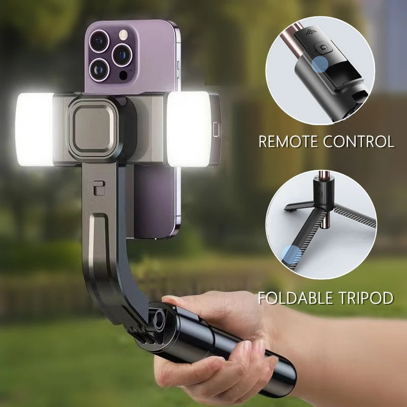 suporte para telefone com estabilizador gimbal de 1 eixo bastão de selfie com obturador remoto sem fio e tripé dobrável para iphone e android móvel